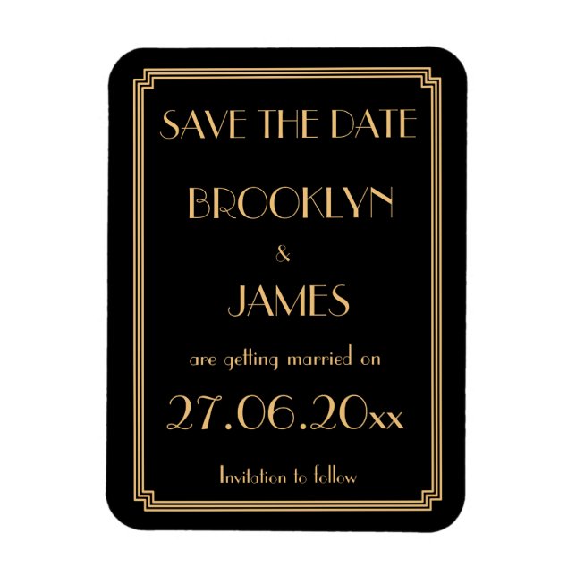 Gatsby Art Deco Black Wedding Save the Date Magnet (Vertikal)