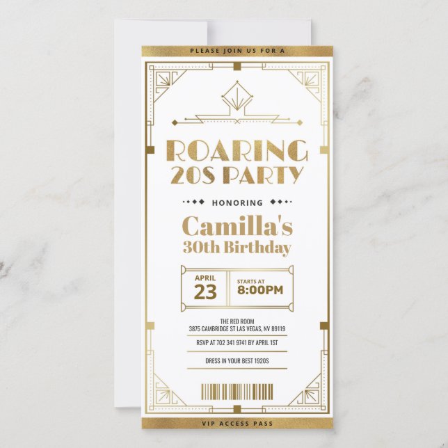Gatsby Art Deco Einladung zum 20er-Ticket (Vorderseite)