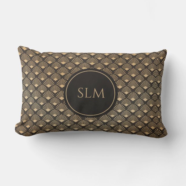 Gatsby Art Deco Fan Muster Monogram Luxe Lendenkissen (Vorderseite)