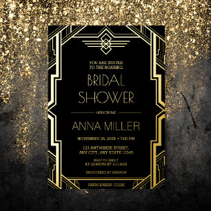 Gatsby Art Deco Gold und Black Brautparty Folieneinladung
