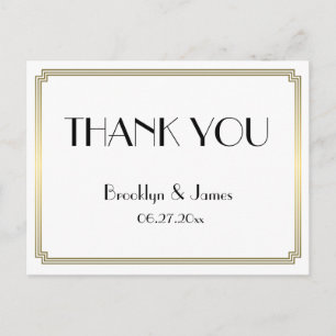 Gatsby Art Deco Gold Wedding Danke Postkarten