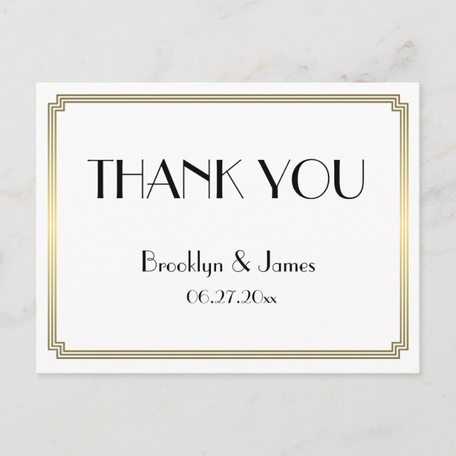 Gatsby Art Deco Gold Wedding Danke Postkarten (Vorderseite)