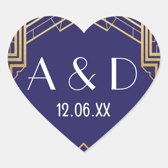 Gatsby Art Deco Heart Stickers Label 1920er Gold (Vorderseite)