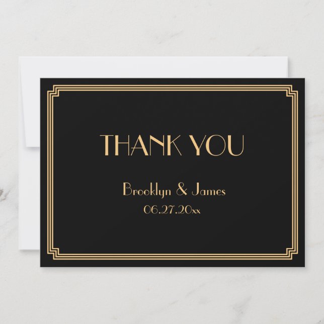 Gatsby Art Déco Mariage noir Carte de remerciement (Devant)
