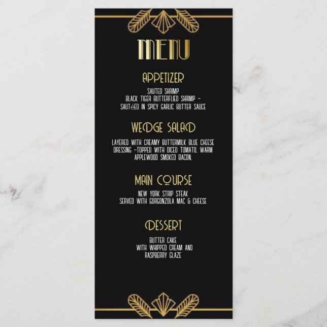 Gatsby, Art Deco, Mordrätsel, Menü Programm (Vorderseite)