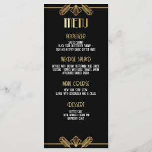 Gatsby, Art Déco, mystère de meurtre, menu