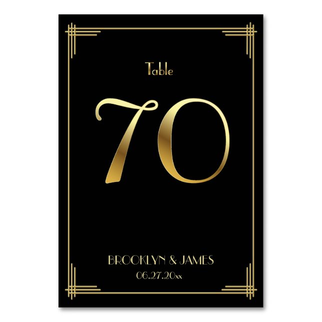 Gatsby Art Déco Numéro de table 70 Or Noir (Par défaut)
