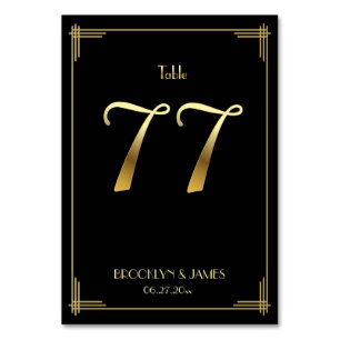 Gatsby Art Déco Numéro de table 77 Or Noir