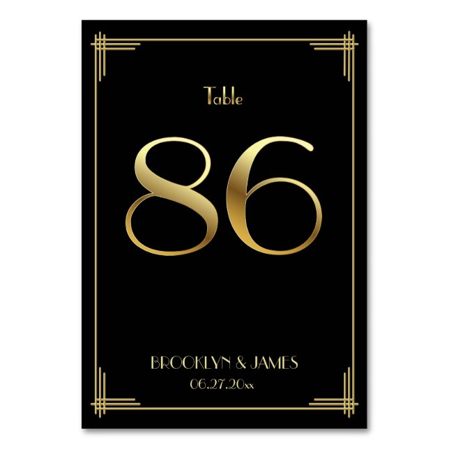 Gatsby Art Déco Numéro de table 86 Or Noir (Par défaut)