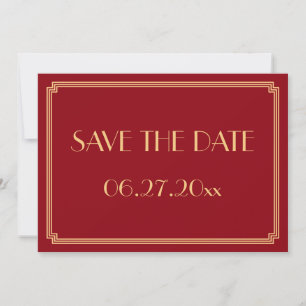Gatsby Art Deco Red Wedding Save the Date Card