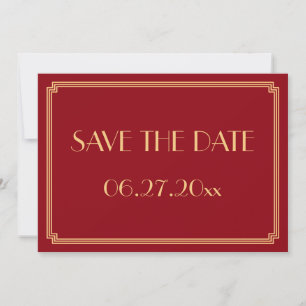 Gatsby Art Deco rote Hochzeit Save The Date Karte