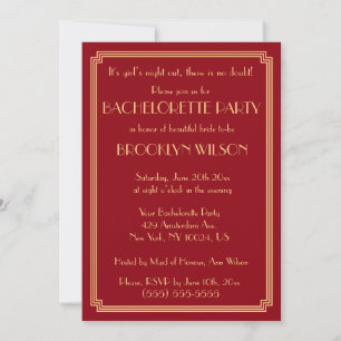 Gatsby Art Deco Rote Junggesellinnenparty-Einladun Einladung