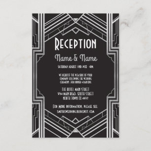 Gatsby Art Deco Silver Wedding Reception Cards Einladung