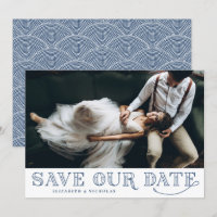Gatsby Art Deco Typografie Blue Save the Date