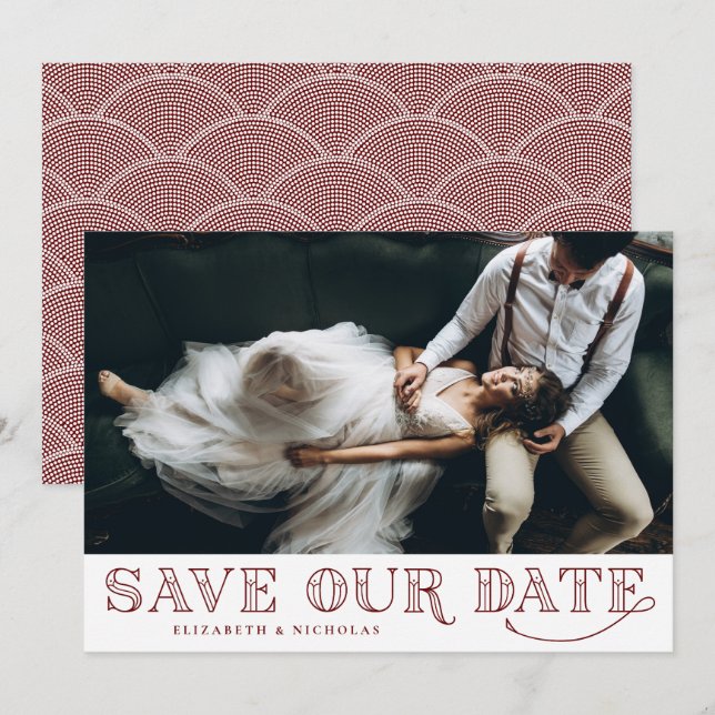 Gatsby Art Deco Typografie Red Save the Date (Vorne/Hinten)