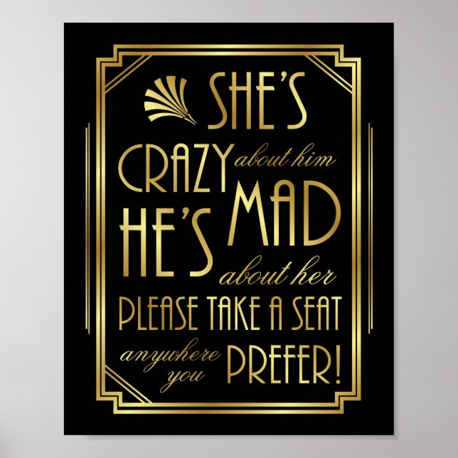 Gatsby Art Deco WEDING SEAT Sign Print Poster (Vorne)