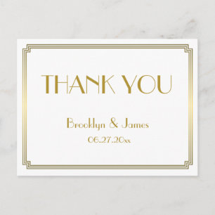 Gatsby Art Deco White Wedding Danke Postcards Postkarte