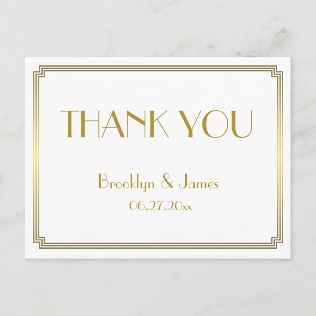 Gatsby Art Deco White Wedding Danke Postcards Postkarte (Vorderseite)