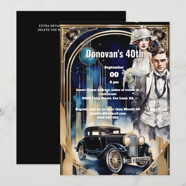 Gatsby-Dodge-Flapper aus den 20er Jahren Einladung (Vorne/Hinten)