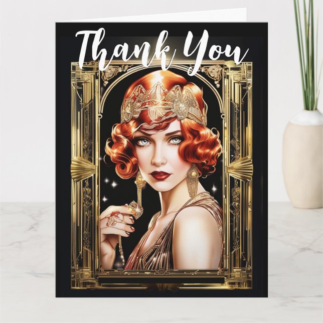 Gatsby Flapper Girl redhead danke Ihnen 1920er Karte (Vorderseite)