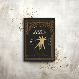 Gatsby Flapper Speakeasy Roaring 20s Gold Geburtst Einladung