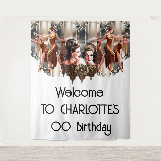 Gatsby-Flapper-Tänzer in der metallischen Kulisse  Wandteppich (Vorderseite)