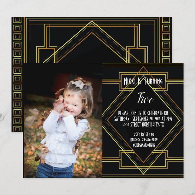 Gatsby Foto Birthday Party Einladung (Vorne/Hinten)