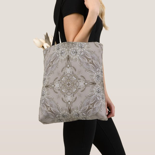Gatsby Glamour 1920er beige Kristall Blumenspitze Tasche (Von Nahem)