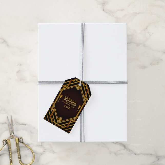 Gatsby Gold 2020er Hochzeit Geschenkanhänger (Mit Garn)
