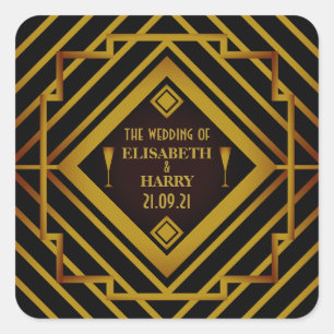 Gatsby Gold 2020er Hochzeit Quadratischer Aufkleber