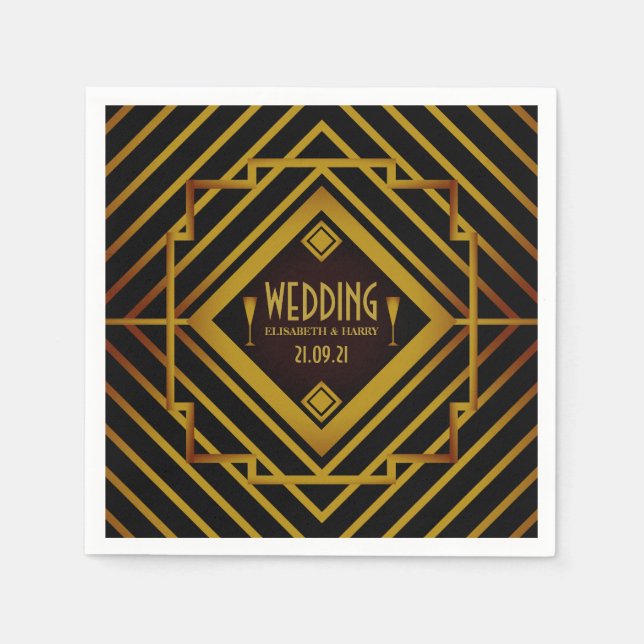 Gatsby Gold 2020er Hochzeit Serviette (Vorderseite)