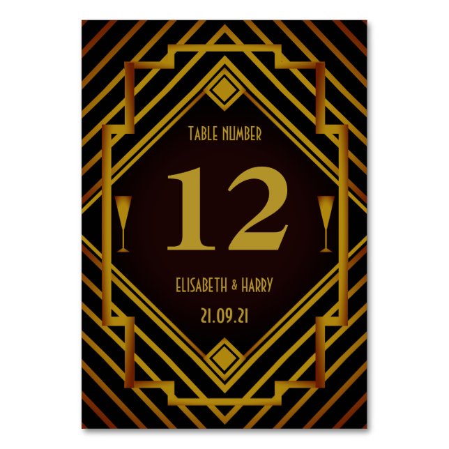 Gatsby Gold 2020er Hochzeit Tischnummer (Vorderseite)