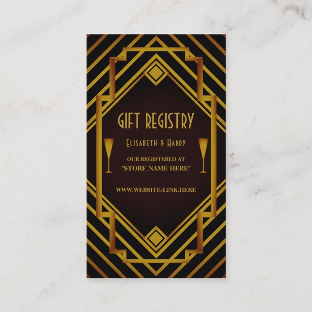 Gatsby Gold 2020's Wedding Gift Registry Begleitkarte (Vorderseite)