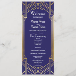 Gatsby Navy & Gold Art Deco Hochzeitsprogramm der Programm