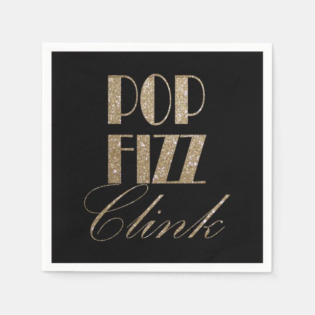 Gatsby Party Gold und Black Pop Fizz Clink Serviette (Vorderseite)