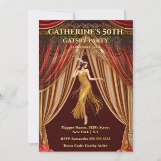 Gatsby Red Gold 50th Birthday Invitation