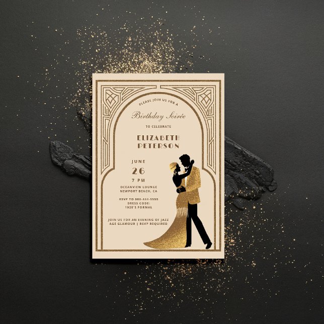 Gatsby Roaring Zwanziger Deko Arch Beige Geburtsta Einladung (gatsby party invitation roaring twenties 1920s art deco nouveau arch business corporate event)