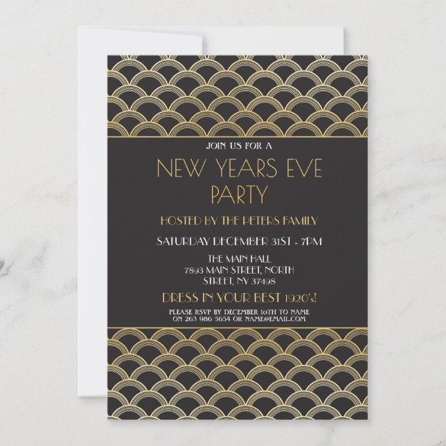 Gatsby-Silvester der 20er Jahre lädt Party Gold ei Einladung (Vorderseite)