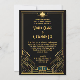 Gatsby-Style Art Deco Hochzeits-Einladung Einladung