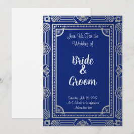 Gatsby Style ArtDeco Einladung–Navy Blau & Metall Einladung