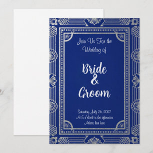 Gatsby Style ArtDeco Einladung–Navy Blau & Metall Einladung