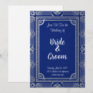 Gatsby Style ArtDeco Einladung–Navy Blau & Metall Einladung