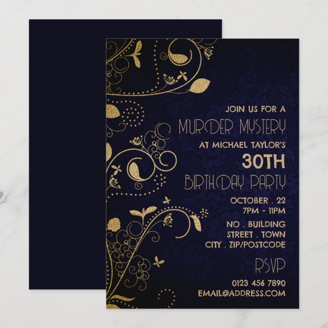 Gatsby Style, Murder Mystery Birthday Party Einladung (Vorne/Hinten)