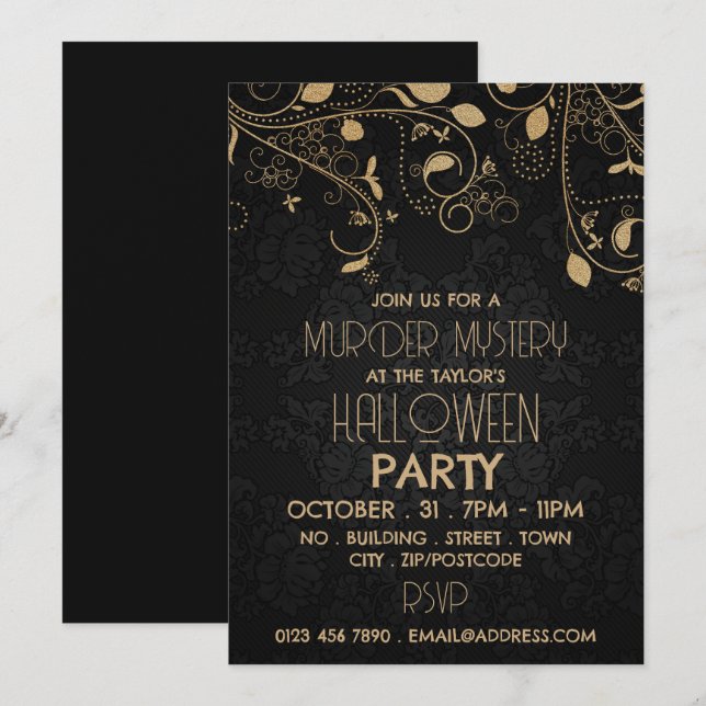 Gatsby Style, Murder Mystery Halloween-Party Einladung (Vorne/Hinten)