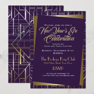 Gatsby Style NYE Gold und Midnight Blue Einladung