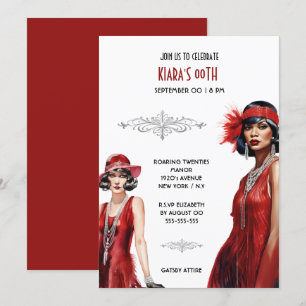 Gatsby Thema rot schwarze Flapper Mädchen melanin Einladung