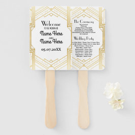 Gatsby White Art Deco Wedding Program Hand Fan Fächer