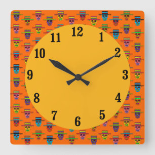 Gaucho Sugar Skull Quadratische Wanduhr