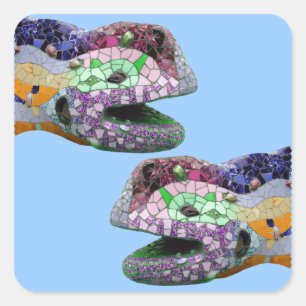 Gaudi Eidechsen-Kopf-Mosaiken Quadratischer Aufkleber