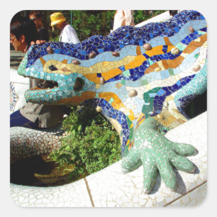 Gaudi Eidechsen-Mosaiken Quadratischer Aufkleber